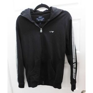 Men's Armani Jeans Black Full Zip Up Regular Fit Hoodie Hooded Sweatshirt Size S